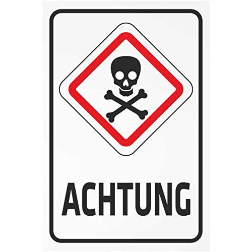 INDIGOS UG - Schild Achtung - Totenkopf mit gekreuzten Knochen - 300x200 mm - 3mm Aluverbund Schilder für Hotel, Firma, Schutz, Kita, Arzt, Praxis, Wohnung - UV- & wetterbeständig - Hinweisschild