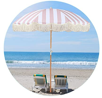 LefeDa 180cm Parasol À Frange Rose Parasol De Jardin Extérieur Protection UV Parasol Plage Pliable Étanche Petit Parasol Balcon 8 Baleines Avec Sac De Transport Pour Jardin Terrasse Cour Plage