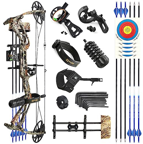 ZSHJGJR Bogenschießen Compoundbogenset 0-60lbs einstellbar Bogen und Pfeil jagdbogen compoundbögen Komplett Set Bogen Jagd Bogen für Erwachsene Anfänger sportbogen Compound Bow Komplett Set