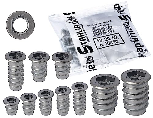 Stahlia Einschraubmutter M8 x 15 Gewindeeinsatz Holz Stahl (20 Stück) Hülsenmutter Innensechskant Gewindehülse Gewindemuffe Eindrehmuffe Einschraubmuffen