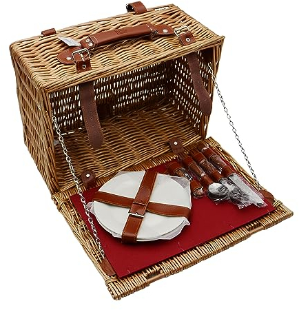 UNUS Fahrradkorb/Picknickkorb aus Weide rechteckig für 2 Personen inklusive Porzellan und Besteck