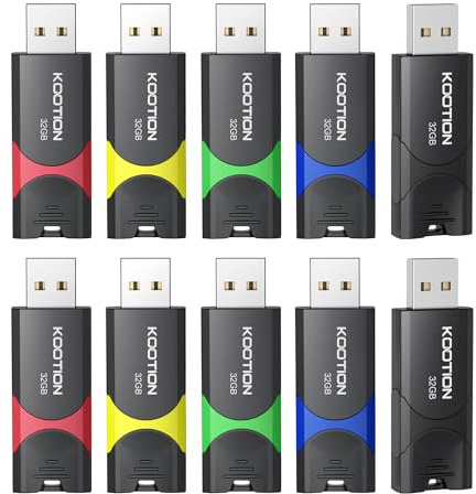 32 GB USB 2.0 Stick 10-Pack, KOOTION USB Memory Flash Drive USB 2.0 Stick 32 GB Thumb Drive USB Drive with LED Indicator for Data Storage Jump Drive (32GB 10Pack Mixcolor)