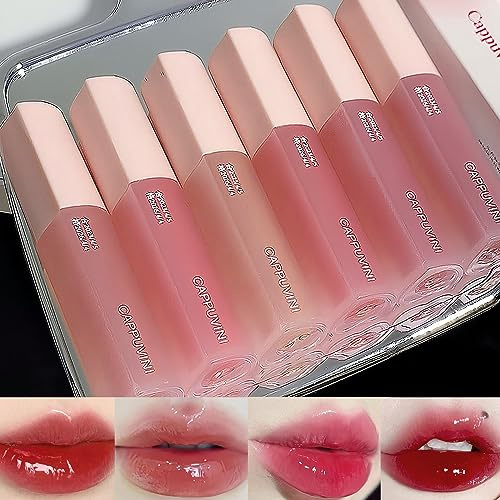6pcs Heart Crush Lip Glaze Tint, Vivid color lipstick, Juicy & Glossy Finish, Long-lasting, Moisturizing, Highly-Pigmented, Clear & Natural Make-up, Lippenstift Lipgloss for Daily Use