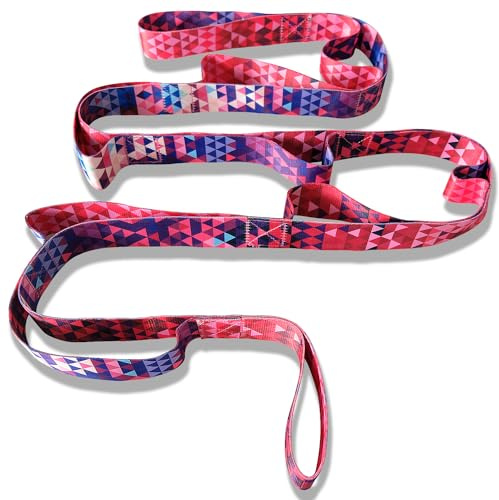 Aozora Yoga Strap Stretching Strap with Loops, Stretch Straps for Physical Therapy, 10 Loops Non-Elastic Exercise Strap for Pilates, Dance and Gymnastics (1.5W, Colorful triangle)