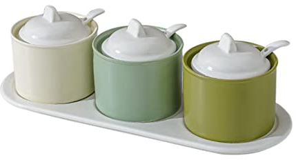 tarro de azúcar y sal, Azucarero nórdico con tapa, juego de tarros de almacenamiento coloridos, salero de porcelana de color sólido, for cafetería, cocina-3 juegos-200ml/7oz ( Color : 3 Set , Size : 2