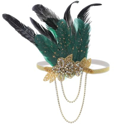 IYOU 1920er Jahre Great Gatsby Stirnband Grün Feder Flapper Kopfschmuck Strass Quaste Prom Festival Hochzeit Haarschmuck für Damen