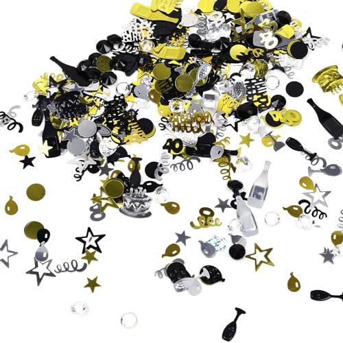 Oblique Unique® Happy Birthday Konfetti Set Gold Silber Schwarz Diamant für Geburtstag Jubiläum Hochzeit Party Tisch Deko Streudeko (Set Zahl 40)