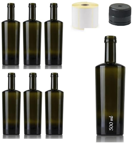 ESENCIA ANDALUSI Botellas vacías, Botella Elegante Botella de Vino Botella de Licor Botella de Aceite Botella cerveza, Cristal, tapón, Botella Vidrio. Alexandra 500 ml (6)