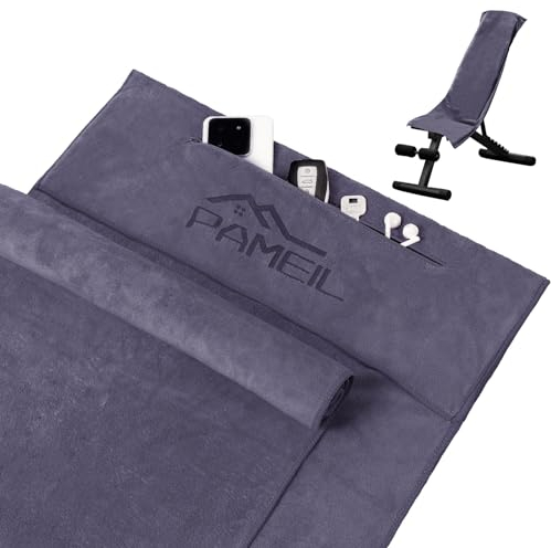 Pameil Fitness Handtuch 2er Set - 120x50cm Sporthandtuch Fitnessstudio mit Reißverschluss Tasche + 80x40cm Kleine Handtücher - Gym Handtuch aus Mikrofaser für Yoga, Sport & Outdoor (Dunkelgrau)