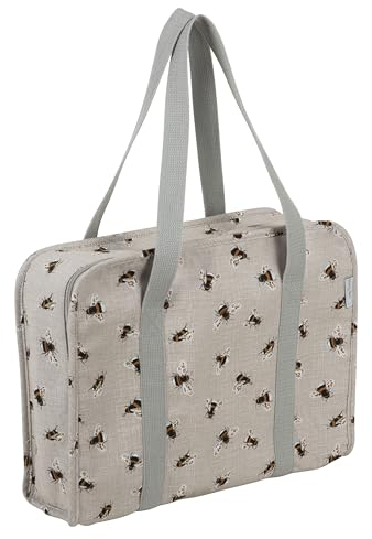 Hobby Gift Projektkoffer – Aufbewahrungstasche zum Nähen, Basteln, Stricken für Unterricht und Reisen, 3 Kunststoffeinsätze für Zubehör und Organisation – 100% Baumwolle, 34 x 28 x 12 cm – Bienen