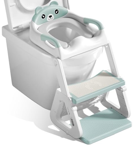 JEDWKFA Toilettensitz Kinder Mit Treppe, Toilettenleiter für Kinder, Töpfchen für Kinder, Rutschfest, Klappbar, Höhenverstellbar, WC Sitz Kinder für Jungen und Mädchen, Toilettensitz Kinder