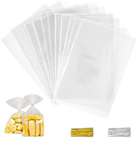 100 STK Süßigkeiten Tüten, Kleine Tüten zum Befüllen, Candy Bar Tüten, Zellophantüten, Transparente Klarsichttüten, Geschenktütchen für Cellophantüten Hochzeit Ostern, mit 100 Cable Ties, 30x20cm