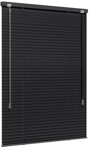 Jalousiescout Lightless Jalousie Aluminiumjalousie, Verdunkelungsrollo, Innovative Verdunkelungstechnik, Sichtschutz, ohne Bohren, 100 x 130 cm (BxH), Schwarz matt