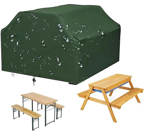 Picknicktisch Kinder Abdeckung Outdoor,Wasserdicht Abdeckung für Bierbankgarnitur, Schutzhülle für Biertisch Garten, Abdeckplane für Picknick Sitzgruppe Holztische (Size:185*150*80cm,Color:Green)