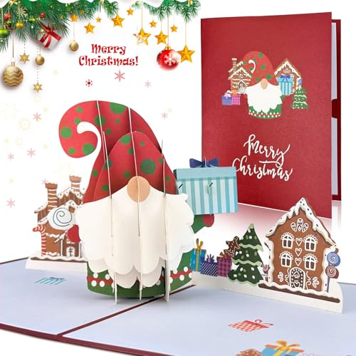 Hierein 2025 Weihnachtskarten Pop Up, Weihnachtsmann und Geschenkbox Weihnachtskarte 3D mit Umschlag, Lieblich Santa Claus Pop Up Karte Weihnachten für Mann Frau Mutter Ehemann Ehefrau Freund Freundin