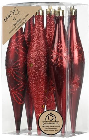 Inge-glas Christbaumschmuck Eiszapfen 15cm Kunststoff 6er Set - bruchsicher & mit Glitzer Muster - Christbaumkugeln für Weihnachtsbaum - Weihnachtsbaumkugeln & Weihnachtsbaumschmuck - Morello Cherry