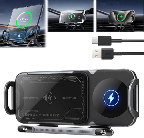 2024 High Intelligent Mobile Phone/Pad Holder, Handyhalterung Auto, Kabelloses Autoladegerät Handyhalterung, 2 in 1 Automatisch Drehbar Tablet Halterung Auto, Universelle Autohalterung (Silber)