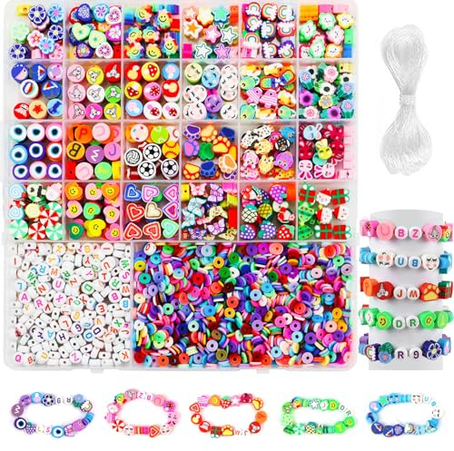 Raxfekro 2300 Stück Perlen für Armbänder Kinder, DIY Zum Auffädeln, Buchstaben Perlen, Geeignet für Schmuck Machen DIY Armband Halskette Crafts