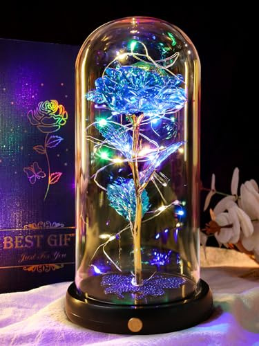 Mothers Day Galaxy Rose Gifts for Mum, Mother's Day Colorful Rose Gifts, Mothers Day Birthday presents Light Up Rose in Glass Dome for Mum Wife Daughter Sparkling Rhinestone Butterfly for Mothersday