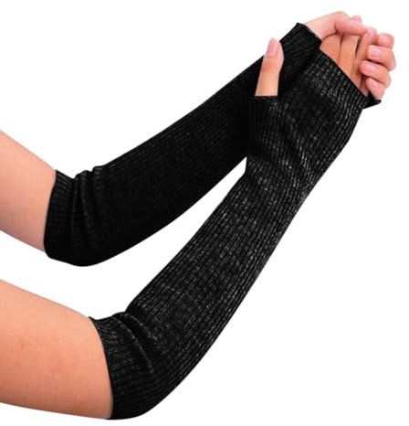 IQYU Red Winter Gloves for Women, Knitted, Plus Velvet, Thickened and Winter Gloves with Warm Pattern (Gloves for Adults) Long Gloves Women Black (Black, One Size)