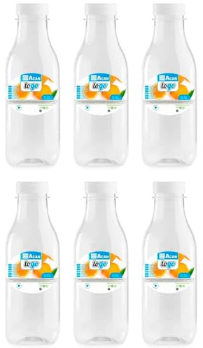 Acan Tradineur - Pack de 6 botellas de plástico con tapón de rosca, reutilizables y reciclables, agua, leche, batidos, zumos, refrescos, frigorífico, fabricadas en España (500 ml - 20,5 x 6,5 cm)