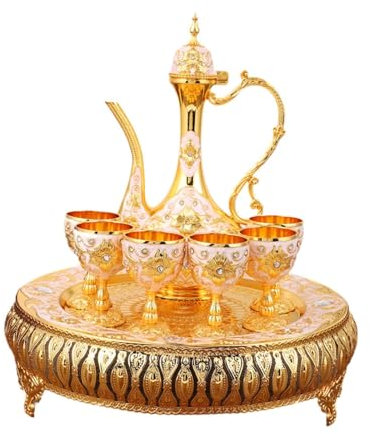 perfk Set di caffè Turco Europeo Set per servire Il tè Set di Vino di Nozze Bevande Set di Servizio da tè per Tavolo da Pranzo a casa, Oro E Bianco