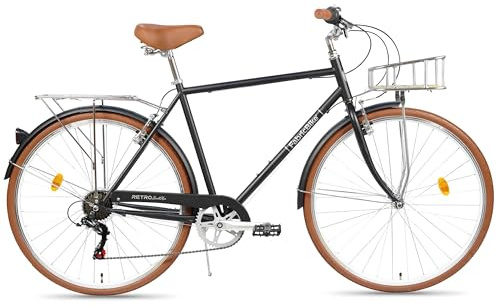 FabricBike Southken - Bicicletta da città da 28', bicicletta da città classica, bicicletta con cestino, sella confortevole, cambio a 7 velocità (Southken Matte Black + Cestino, L-58cm)