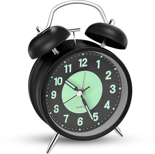 Xpieoyrm Sveglia analogica senza ticchettio, con numeri luminosi, 4 pollici, funzionamento a batteria, da comodino, da tavolo, portatile, silenziosa, piccola sveglia da viaggio per bambini, anziani