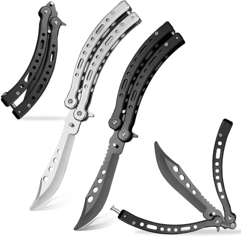 Sporgo 2 Stück Butterfly Trainer: Biegen Butterfly Messer zum Üben Ungeschärfte Klinge, Butterfly Kamm Edelstahl für Trainingsmesser AnfäNger-Der Flipping Tricks üBt (Schwarz + Weiß)