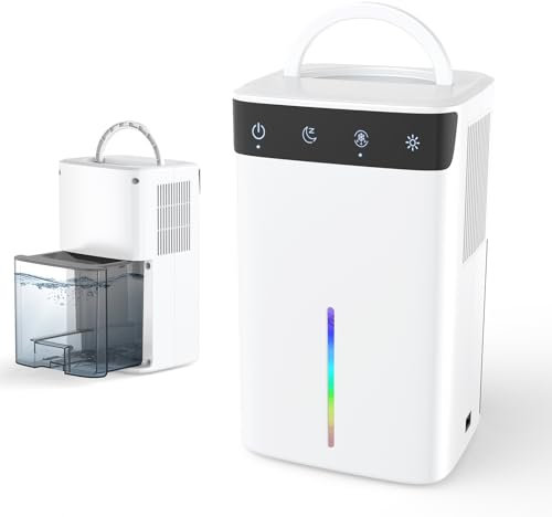 Deumidificatore 2600 ML piccolo deumidificatore sbrinamento automatico con 7 colori luce notturna modalità sonno deumidificatore silenzioso per camera da letto, bagno, guardaroba e sala da dressing