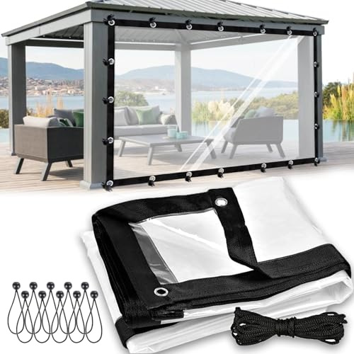 JNTFNE Telo Impermeabile per Gazebo da Giardino 4x5 Piedi, telone in PVC Resistente con Occhielli, telone Impermeabile e Anti-Neve, telone Trasparente per Copertura del Terreno