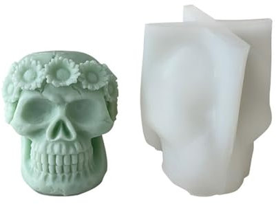 Btgghytr Moules en silicone pour artisanat en résine 3D en forme de tête de mort - Moule en silicone pour décoration de bureau - Moules en résine époxy cristal - Décoration d'Halloween - Savon de