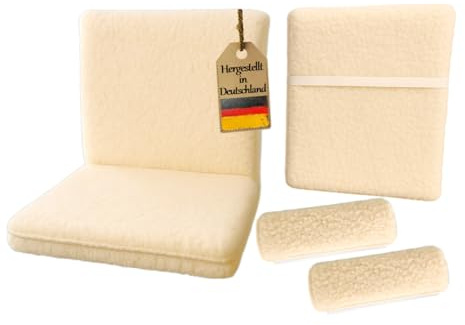 FabaCare Rollstuhl Polster, 3er-Set mit 100% Schurwolle, Sitzflächen Polsterung, extra warme Sitzpolster für die Armauflagen, Rückenpolster, Armlehnenschoner