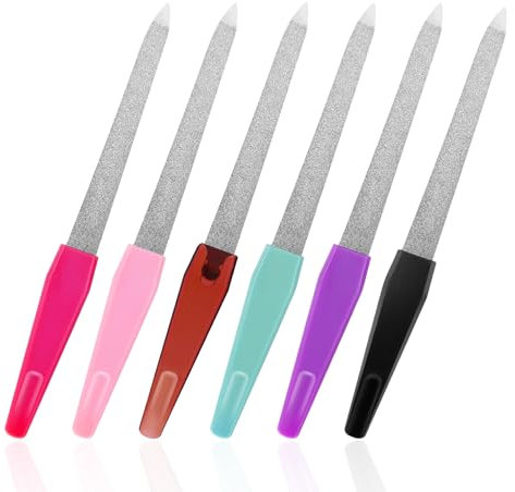 Sword - Lima professionale per unghie in metallo, 6 pezzi, in acciaio inox, con punta appuntita e impugnatura antiscivolo, per donne e uomini (6 colori)