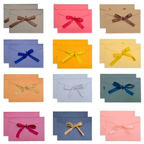 24 buste in carta kraft colorate, buste vintage bianche con nastri, buste in carta perlata per feste, biglietti di auguri, inviti per compleanno, biglietti di ringraziamento, 12,3x17,5CM