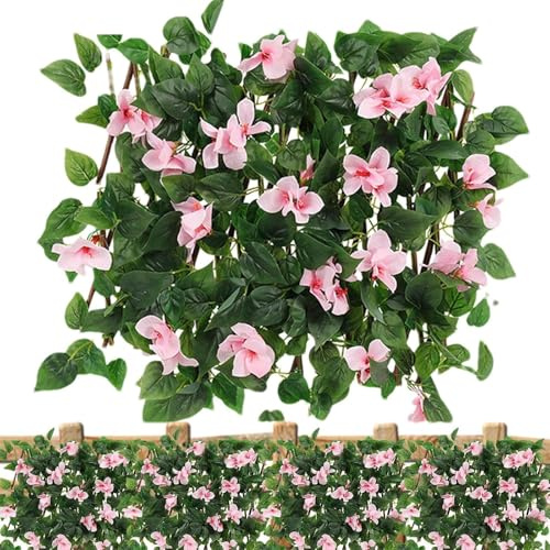 Valla de jardín | Valla de Hiedra Artificial | Valla de jardín Extensible con Hiedra Artificial y seto de privacidad de Flores moradas