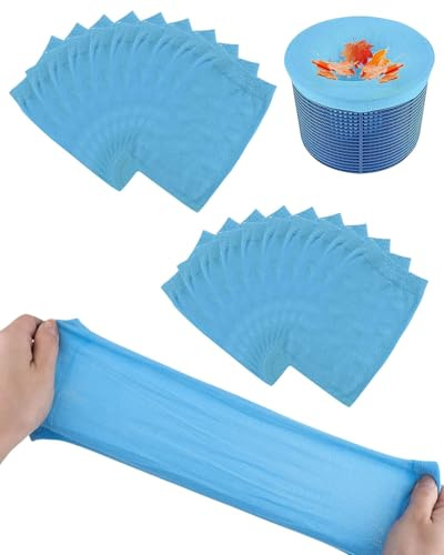 FUGLUS 20 PCS Chaussettes de Skimmer pour Piscine,Chaussette Filtrantes,Écrans,Réutilisable Chaussettes Filtre Piscine avec Maillage Ultra-Fin pour Capturer Feuilles,Cheveux,Huile,etc(Bleu)