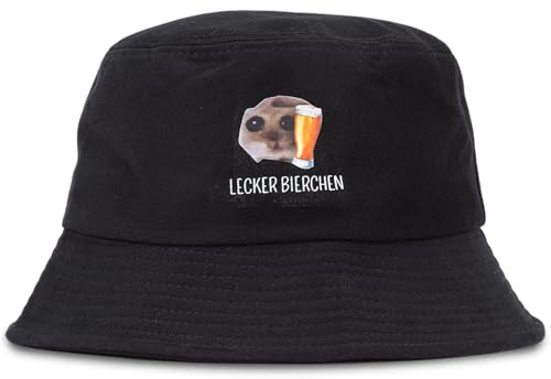 Yoljun Lecker Bierchen Fischerhut, Schwarz Lustiger Fischerhut, Outdoor Hut, Unisex Bestickte Fischerhüte, Perfekt für Festivals und Outdoor Aktivitäten