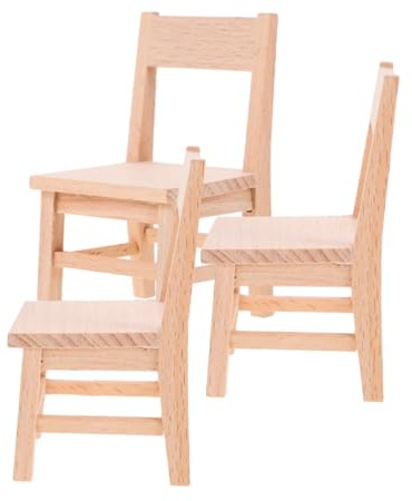 minkissy 3 St Miniatyr Trästolar för Dockhus Kompakt och Hållbar Mini Dockstol med Koordinerad Design för Små Möbler och Dekorationer i Dockhusrum