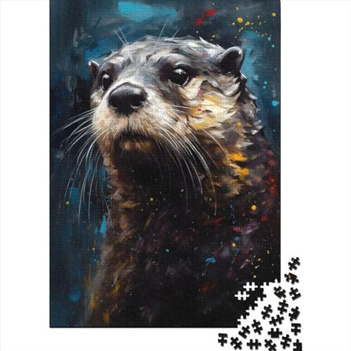 Otter Portrait 1000 Teile Puzzle Ölgemälde für Erwachsene, Halloween-Geschenk, Puzzle für Erwachsene, einzigartige Dekorationen und Geschenke, 1000 Teile (75x50cm)