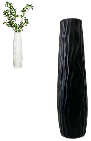 Große Bodenvase, große Bodenvase, dekorative Vasen, strukturiert, bruchsicher, Bodenvasen für Zuhause, Wohnzimmer, Arbeitszimmer, Dekoration (Schwarz)