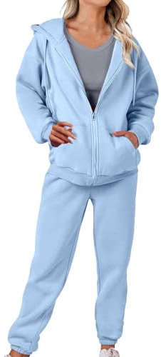 DUHGBNE Tuta Donna Sportiva Invernale Completa 2 Pezzi Tuta Palestra Donna Zip Felpata di Cotton e Tasche con Cappuccio Elasticizzati Larghi Pantaloni