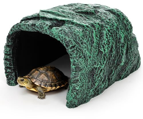 Cididu Reptile Hide Rock Cave, Resin Habitat Hidden for Terrarium and Aquarium Decor, Green Hideout Hide Cave Fit for Bearded Dragons, Lizards, Snakes, Geckos, Tortoises, Small Animals, Amphibians