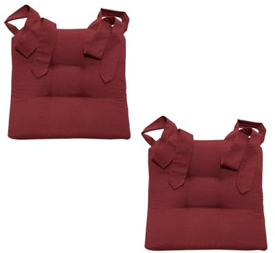 MAGMA 2er-Set Sitzkissen Stuhlkissen Polsterauflage Auflage ca. 42x46x7cm mit Breiten Schleifenbändern (Rot)
