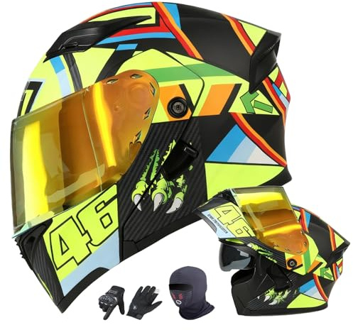 Modulär Motorcykelhelhjälm – Uppfällbar Helhjälm-design, Dammask Och Ridhandskar Inkluderade, Anti-fog Dubbel Linse, ECE-certifierad, Vuxna Unisex Alla Säsonger.(16,XL(58~60cm))
