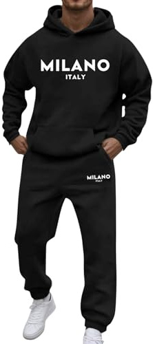 Survêtement en coton pour homme - Survêtement d'intérieur - Tenue décontractée - Sweat à capuche à manches longues avec poche et pantalon avec cordon de serrage - Imprimé lettres tendance