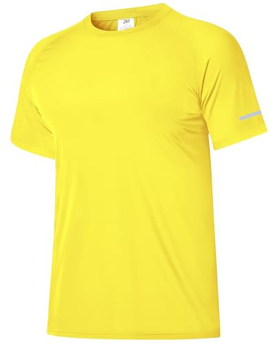 Boyzn 1 eller 3-pack herr Rash Guard kortärmad UPF 50+ solskydd simtröja snabbtorkande strand t-shirt för surffiske, Kortärmad, gul, M