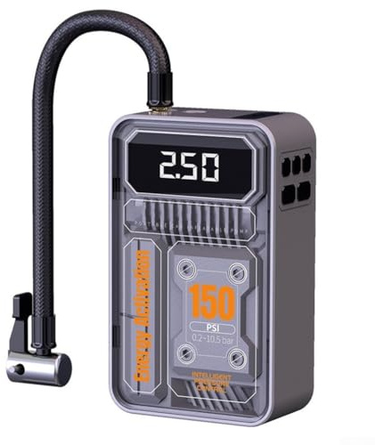 Zilimontt Gonfleur de pneu électrique sans fil 150 PSI - Compresseur d'air portable de voiture avec affichage numérique LCD, débit d'air 16 l/min, boîtier ABS, pour voiture, moto,