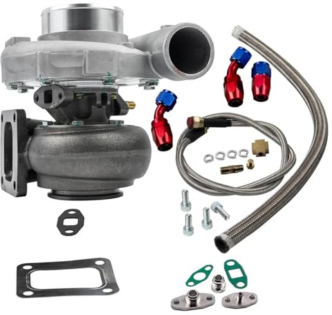 Turbocompresor T76 Turbina Turbocompresor Universal T4 .96 A/r para Trim 600+HP Compresor de 76 mm + Línea de alimentación/Retorno de Aceite Supercargador Turbo Turbocompresor
