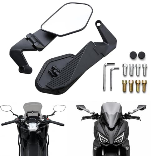 AULESSE Rétroviseur Moto Universels, Rétroviseurs Arrière Stealth Wing | Réglables à 360°, Rétroviseurs Latéraux Pliables, avec Vis M8/M10, Compatibles avec Motos Scooters Cyclomoteurs